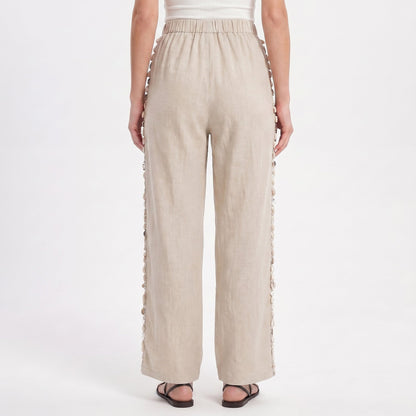Anna-Kaci Women's Wide Leg Pants with Drawstring Waist and Side Sequin Trim