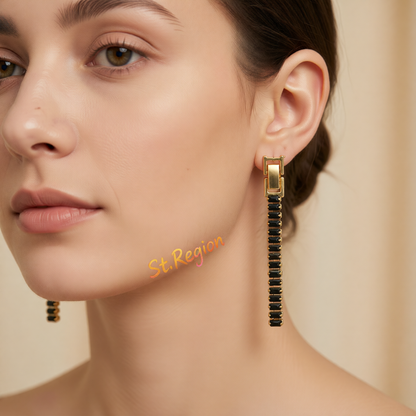 Black Crystal & Goldtone Belt Drop Earrings