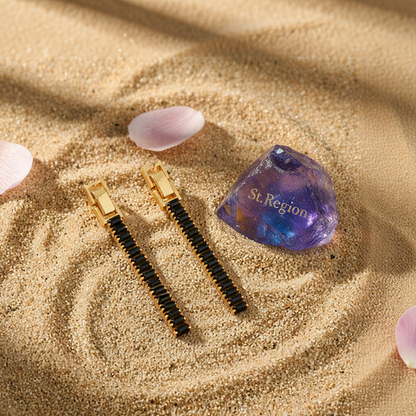 Black Crystal & Goldtone Belt Drop Earrings