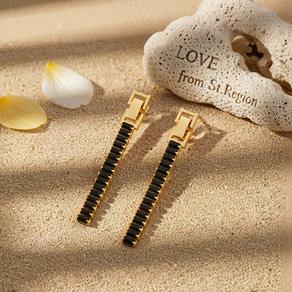 Black Crystal & Goldtone Belt Drop Earrings