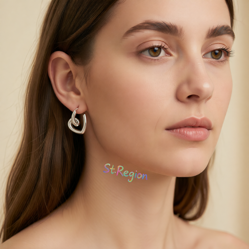 Silvertone Swirl-Heart Stud Earrings