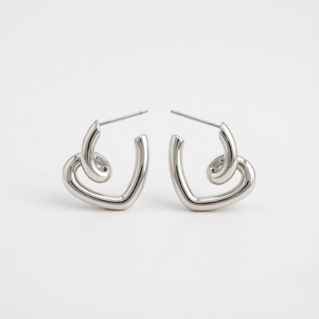 Silvertone Swirl-Heart Stud Earrings