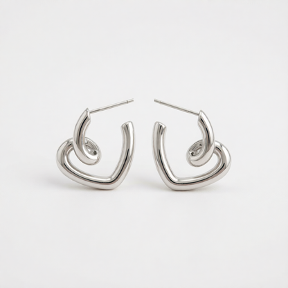 Silvertone Swirl-Heart Stud Earrings