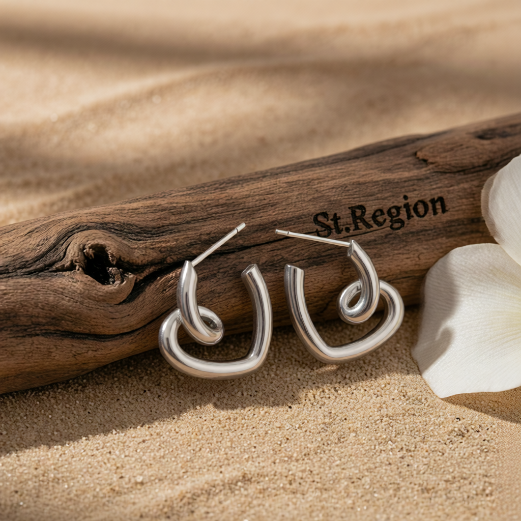 Silvertone Swirl-Heart Stud Earrings