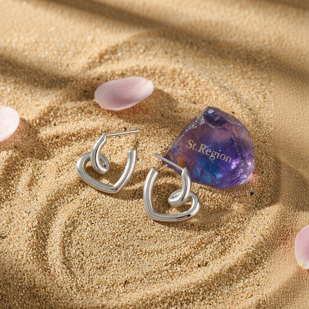 Silvertone Swirl-Heart Stud Earrings