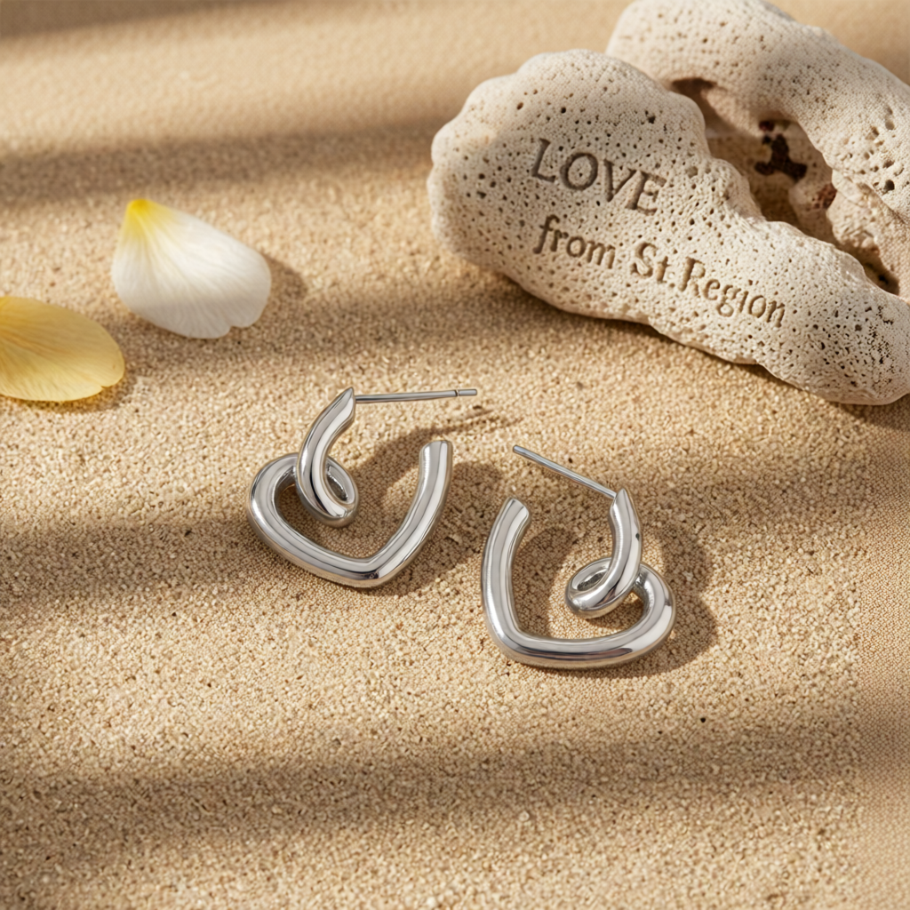 Silvertone Swirl-Heart Stud Earrings