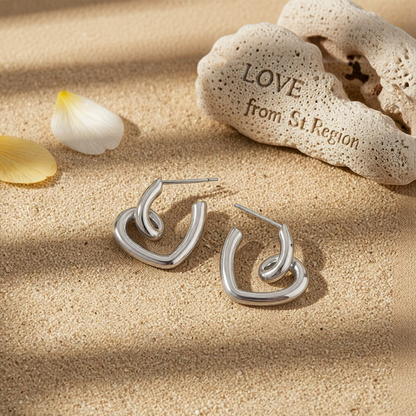 Silvertone Swirl-Heart Stud Earrings