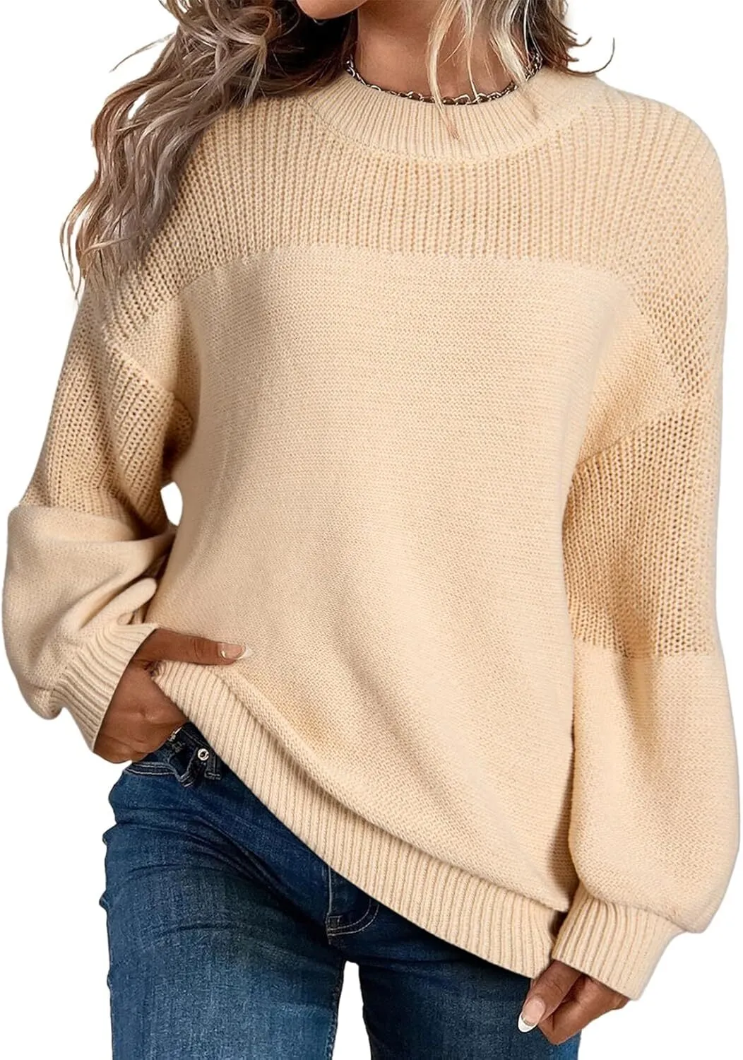 Women's Casual Long Sleeve Loose Crewneck Knit Solid Sweaters