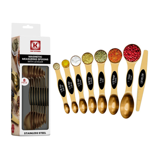 1947Kitchen 8-Piece: Double Sided Stackable Copper Magnetic Measuring Spoons Set With Leveler For Baking,Cooking,Roasting , Meal Preparation