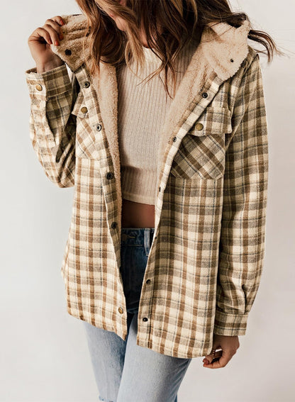 ⭐Women's Thickened Flannel Long Sleeve Plaid Jacket Coat with Hood(Buy 2 Free Shipping)