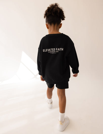 Elevated Faith Kingdom Club Black Kids Crewneck