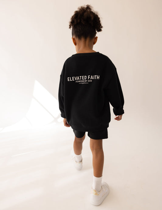 Elevated Faith Kingdom Club Black Kids Crewneck