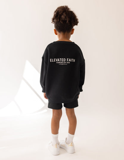 Elevated Faith Kingdom Club Black Kids Crewneck