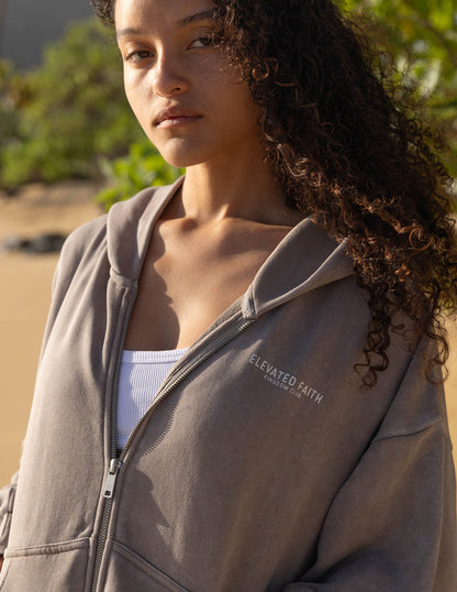 Elevated Faith Kingdom Club Brown Full-Zip Hoodie