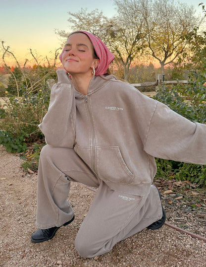 Elevated Faith Kingdom Club Brown Full-Zip Hoodie