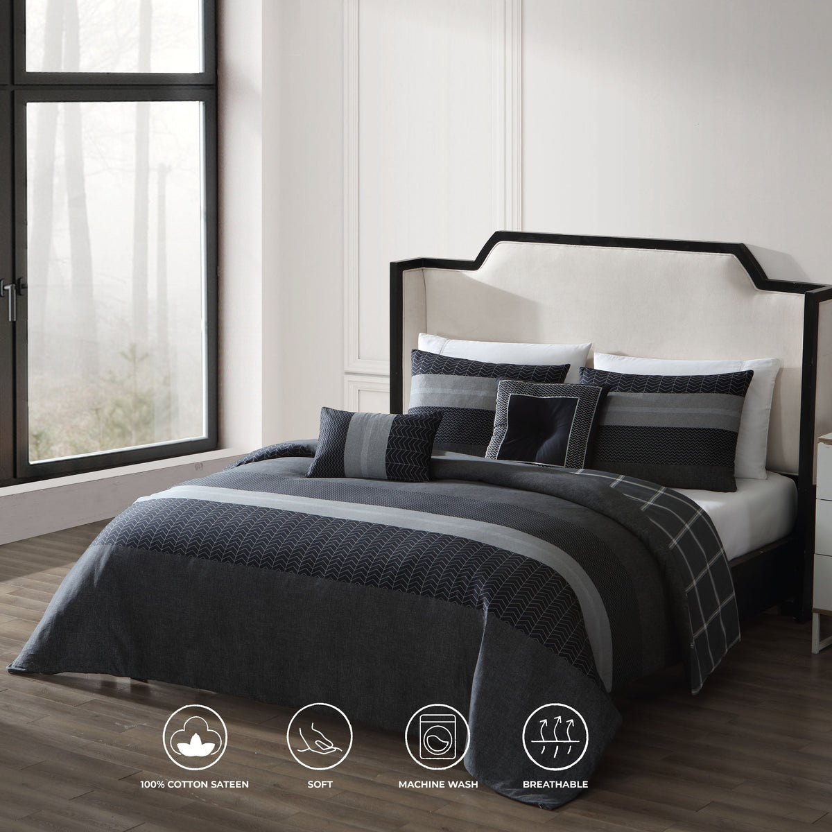 Bebejan Kyle Black 5 Piece Reversible Comforter Set