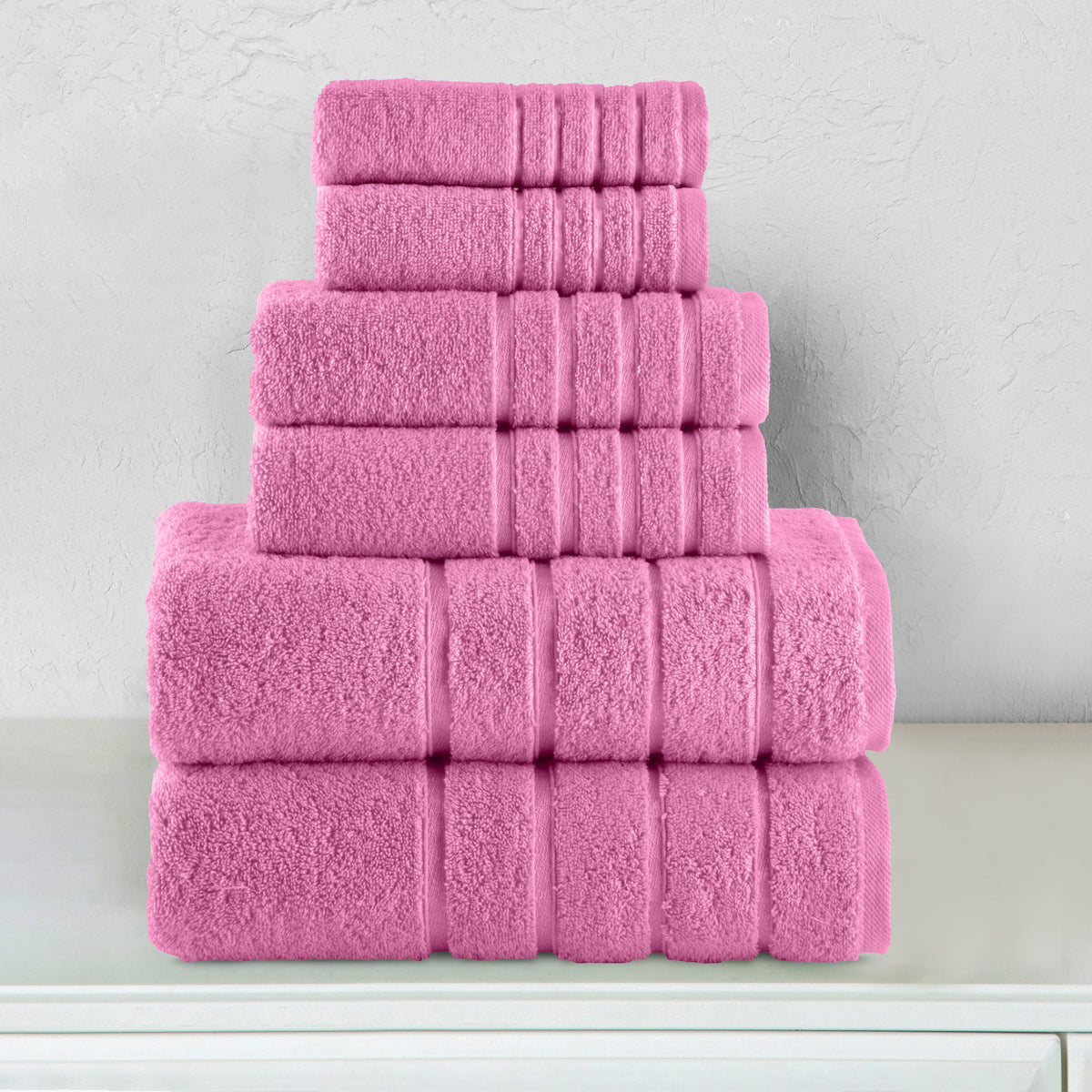 Elegant Comfort 6-Piece Turkish Cotton 4 Lines Stripe Towel Set, 2 Washcloths, 2 Hand Towels and 2 Bath Towels