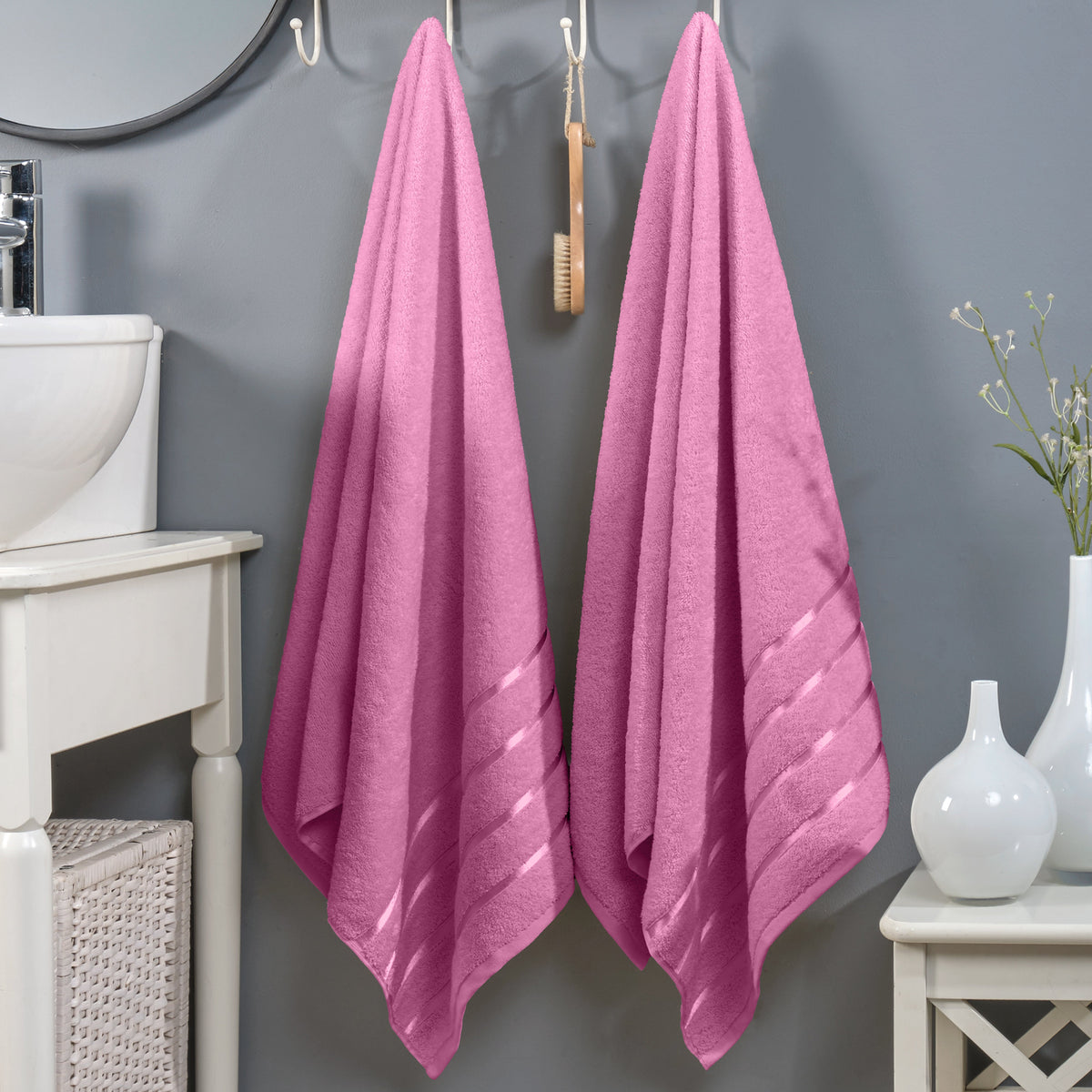 Elegant Comfort 2-Pack Premium Turkish Cotton 4 Lines Stripe Bath Towel Set, 27 x 54 inch