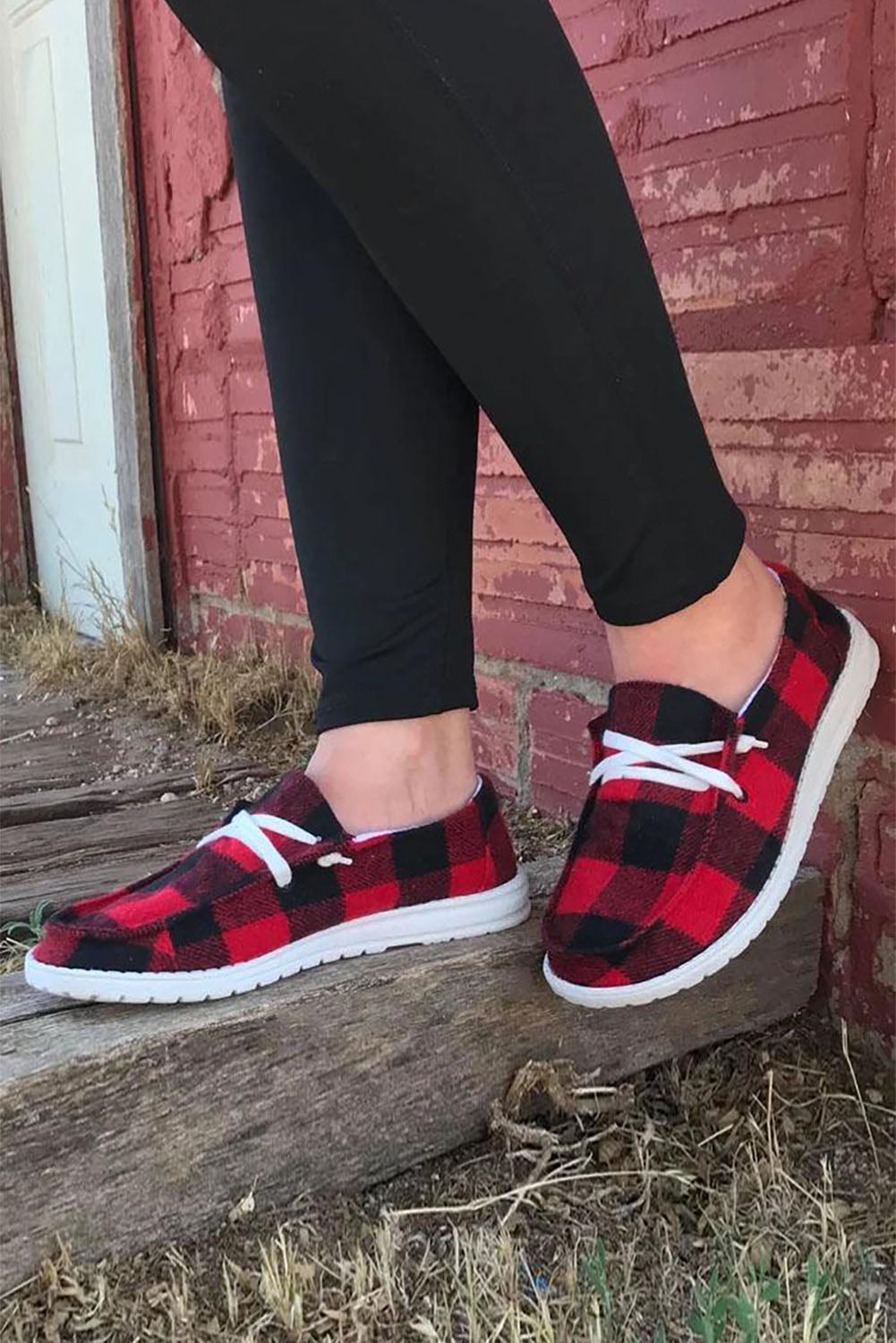 Threaded Pear Kara Vintage Plaid Lace Up Flat Shoes