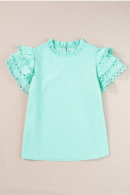 Threaded Pear Jessie Layered Ric Rac Cap Sleeve Filled Neck Blouse
