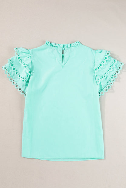 Threaded Pear Jessie Layered Ric Rac Cap Sleeve Filled Neck Blouse