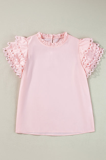 Threaded Pear Jessie Layered Ric Rac Cap Sleeve Filled Neck Blouse