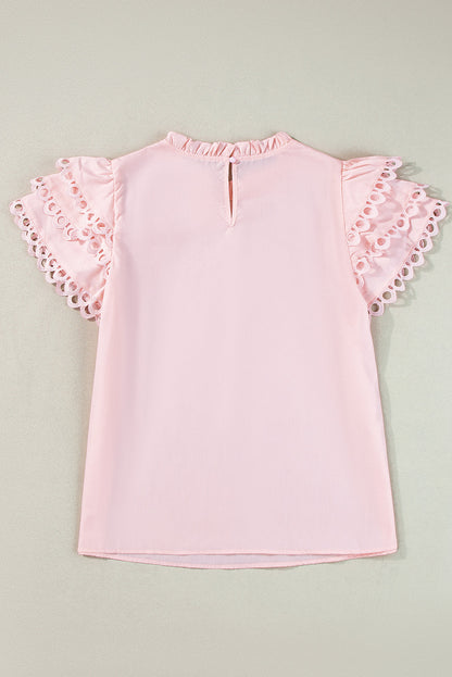 Threaded Pear Jessie Layered Ric Rac Cap Sleeve Filled Neck Blouse