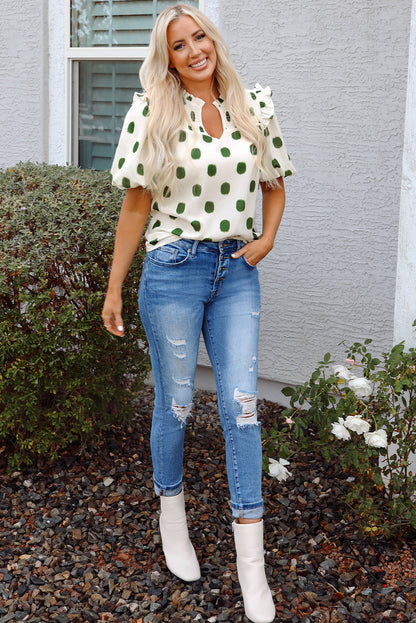Threaded Pear Nylah Polka Dot Shirred Yoke Blouse