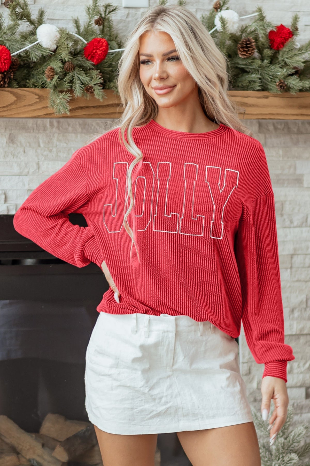 Threaded Pear Ximena Letter Graphic Loose Long Sleeve Top