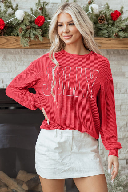 Threaded Pear Ximena Letter Graphic Loose Long Sleeve Top