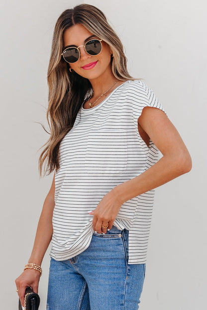 Threaded Pear Tilly Stripe Cap Sleeve Crew Neck top