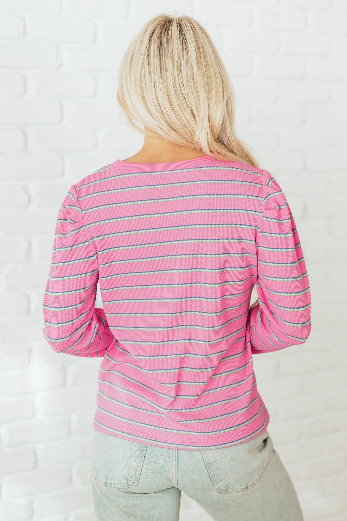 Threaded Pear Giana Stripe Textured Knit Long Sleeve Top