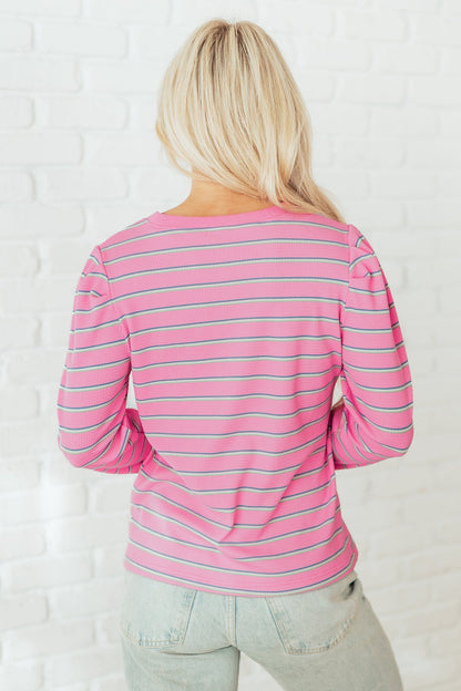 Threaded Pear Giana Stripe Textured Knit Long Sleeve Top