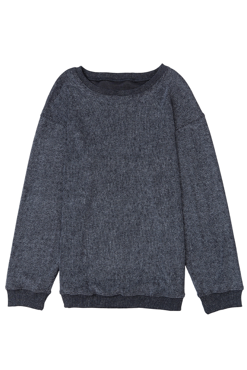 Threaded Pear Faith Solid Ribbed Knit Round Neck Pullover Sweatshirt