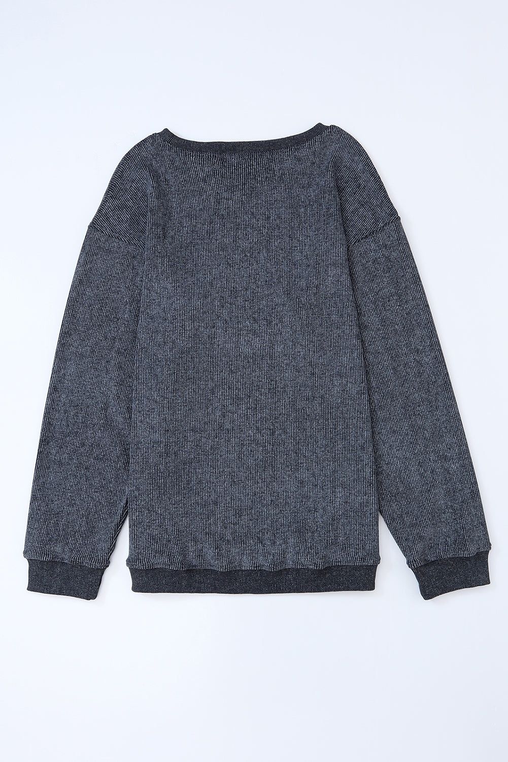 Threaded Pear Faith Solid Ribbed Knit Round Neck Pullover Sweatshirt