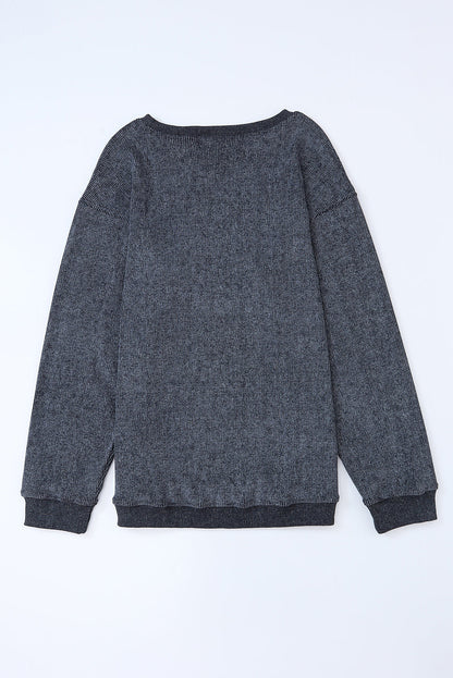 Threaded Pear Faith Solid Ribbed Knit Round Neck Pullover Sweatshirt