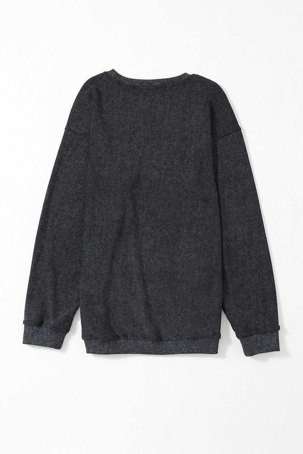 Threaded Pear Faith Solid Ribbed Knit Round Neck Pullover Sweatshirt