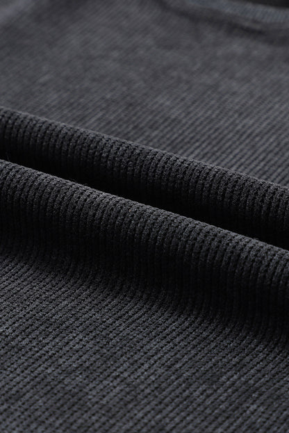 Threaded Pear Faith Solid Ribbed Knit Round Neck Pullover Sweatshirt