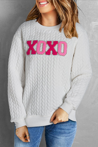 Threaded Pear Logan XOXO Glitter Chenille Cable Knit Pullover Sweatshirt