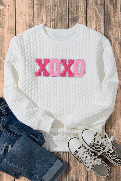 Threaded Pear Logan XOXO Glitter Chenille Cable Knit Pullover Sweatshirt