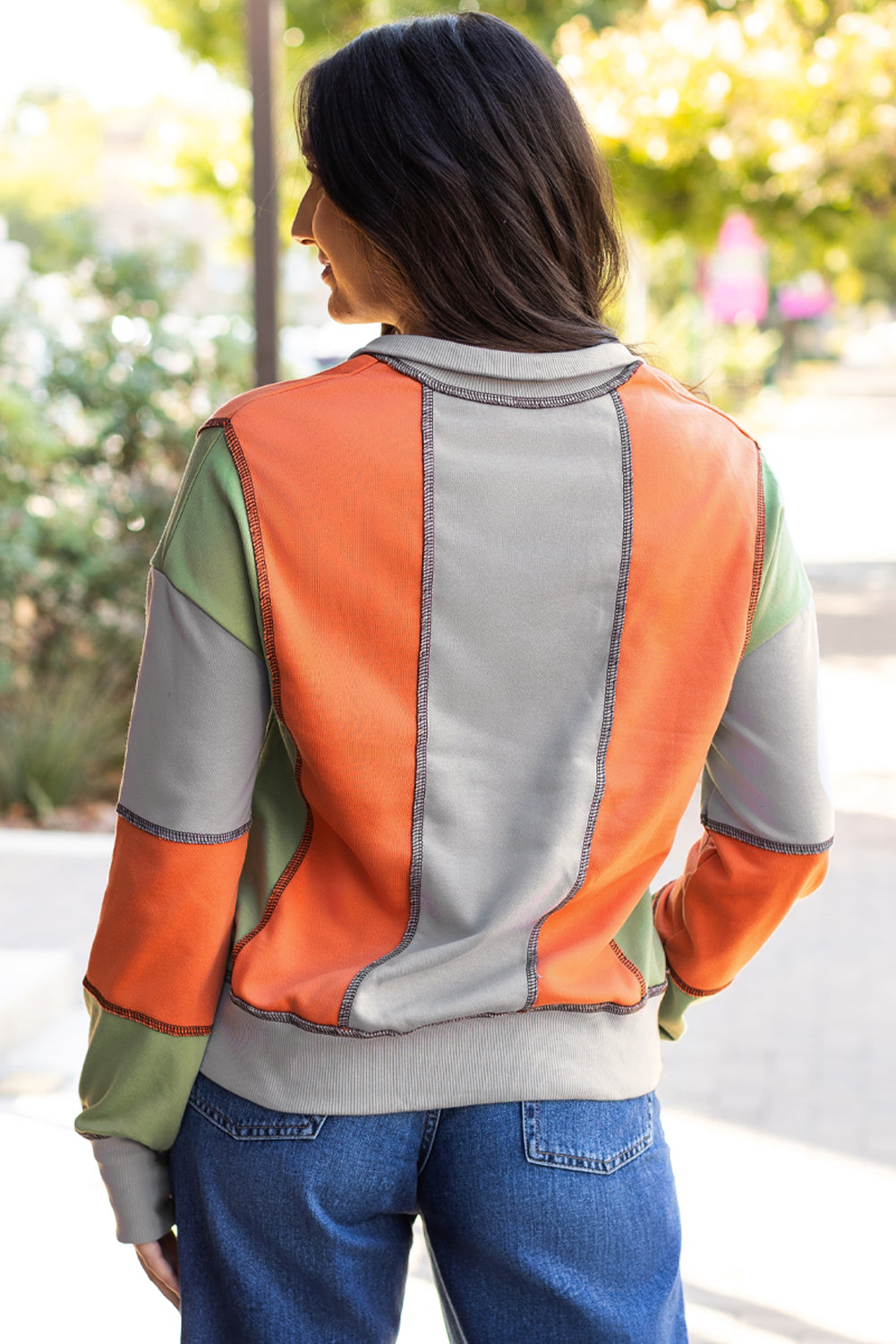 Threaded Pear Lilah Block Stitching Half Zipper Sweatshirt