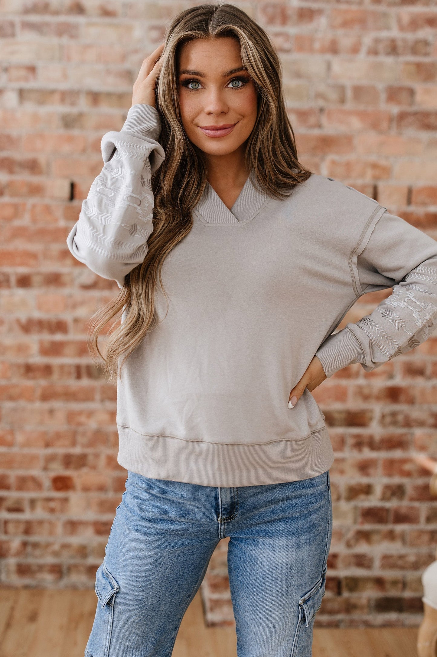 Threaded Pear Kaylee aztec Embroidered Western Sweatshirt