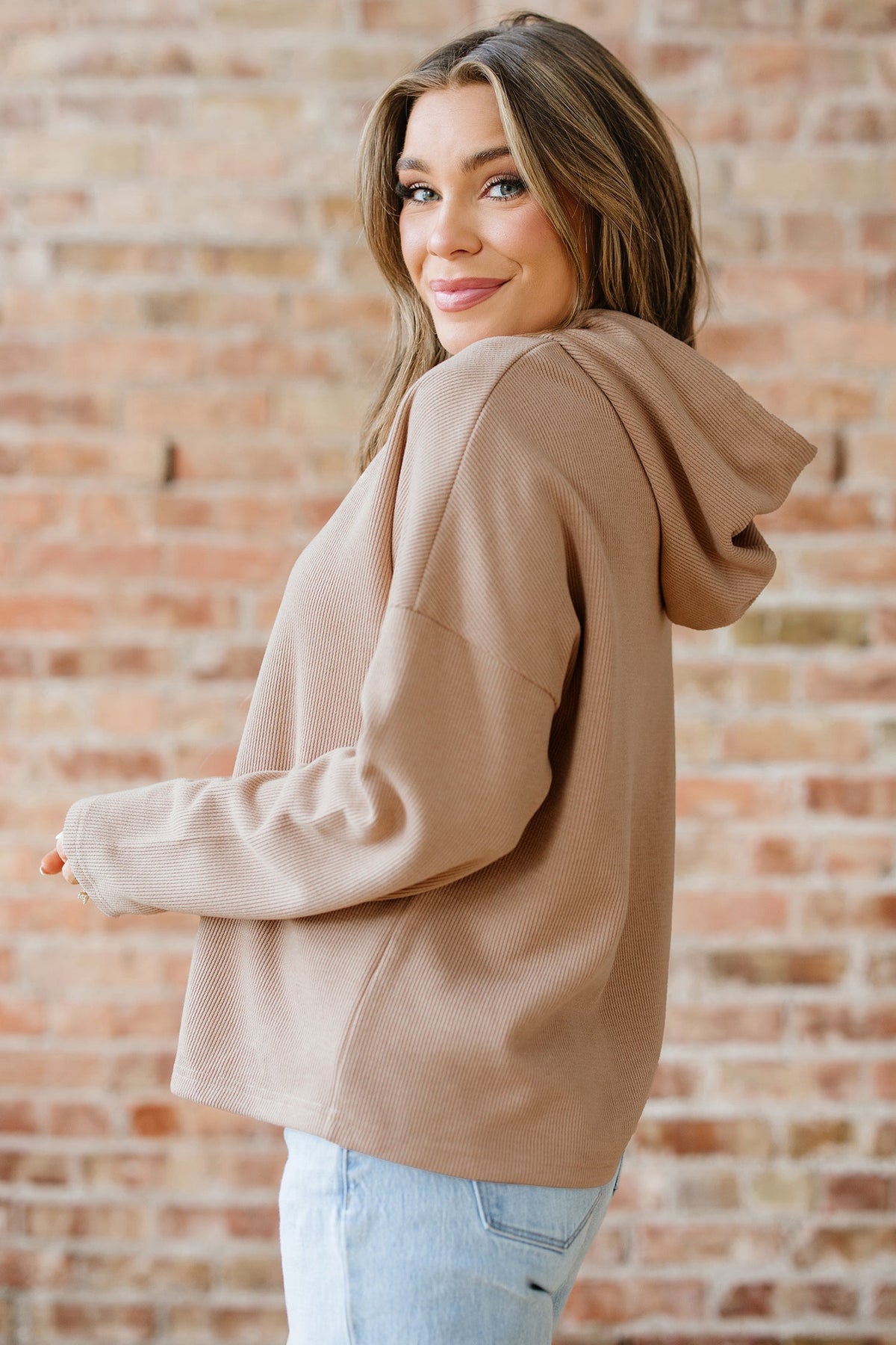 Threaded Pear Elodie Textured Drawstring Baggy Hoodie
