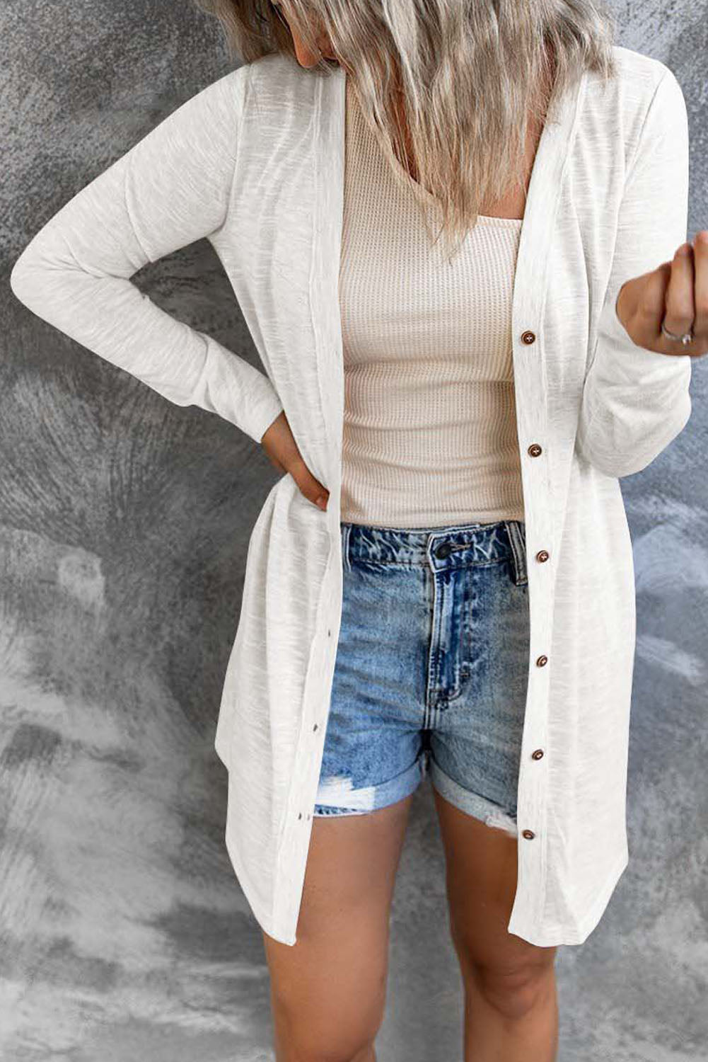 Threaded Pear Madison Open-Front Buttons Cardigan