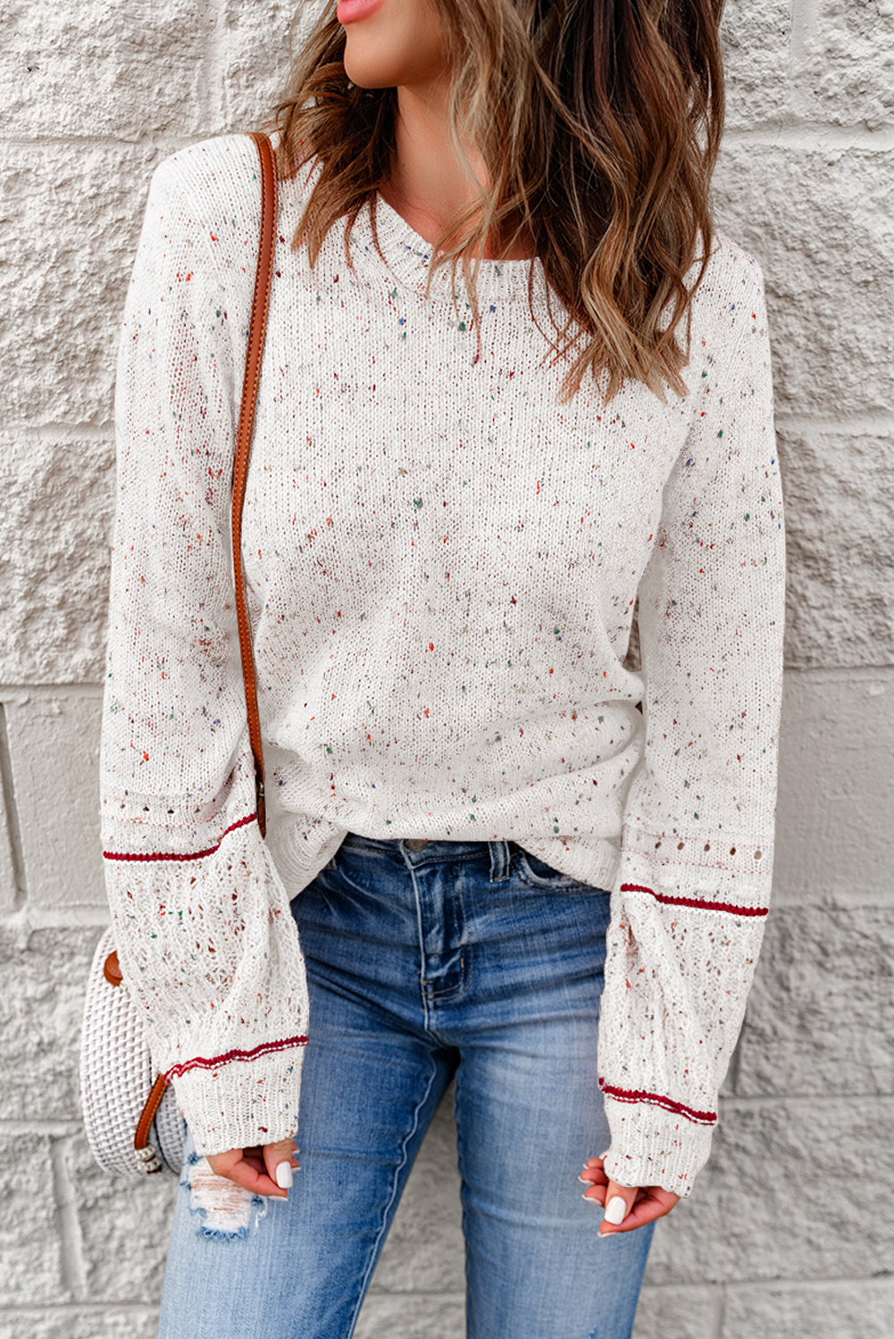 Threaded Pear Noelle Detail Patterned Sleeve Sweater