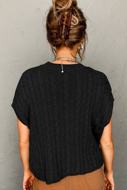 Threaded Pear Laura Crew Neck Cable Knit Short Sleeve Sweater