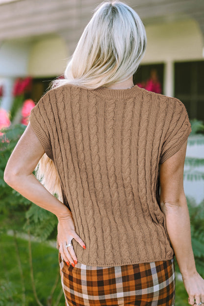 Threaded Pear Laura Crew Neck Cable Knit Short Sleeve Sweater