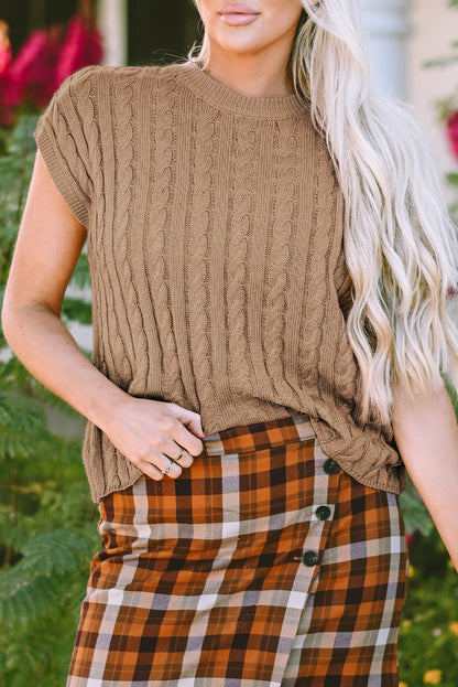 Threaded Pear Laura Crew Neck Cable Knit Short Sleeve Sweater