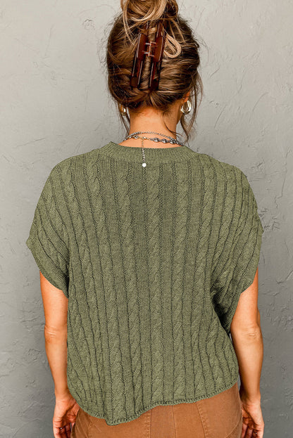 Threaded Pear Laura Crew Neck Cable Knit Short Sleeve Sweater