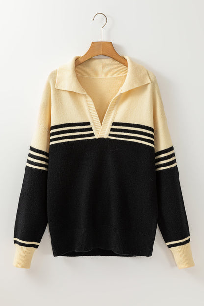 Threaded Pear Briella Colorblock Stripe Collared Sweater
